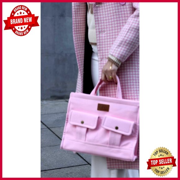 Large Canvas Work Tote with Multiple Pockets, Convertible Crossbody Bag - Picture 6 of 6